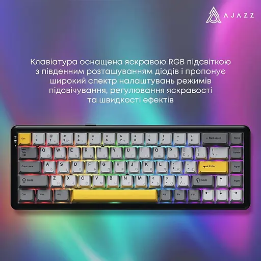 Клавіатура Ajazz AK680 MAX (8+8K) Magnetic Switch Black Gray Yellow Keycaps RG (AK680-M-BGY-A) - фото 9