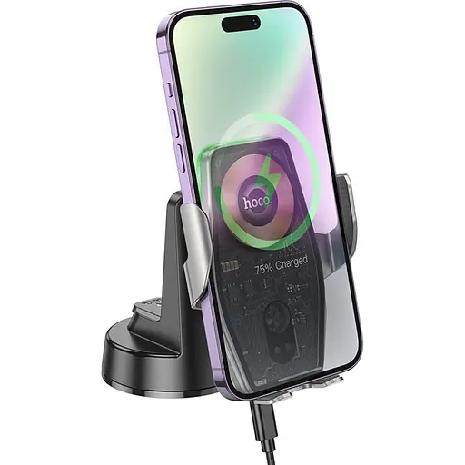 Автодержатель с беспроводной зарядкой Hoco HW27 Traveler Black Metal Gray [151326] - фото 5