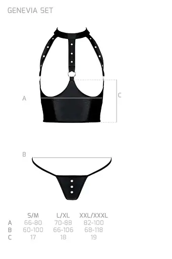 Комплект білизни з відкритими грудьми Passion GENEVIA Set WITH OPEN BRA S/M black корсет стрінги - фото 7