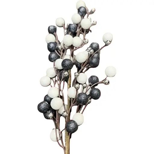 Декоративная ветка с бусинками для праздничных композиций Черно белая 63 см - фото 1
