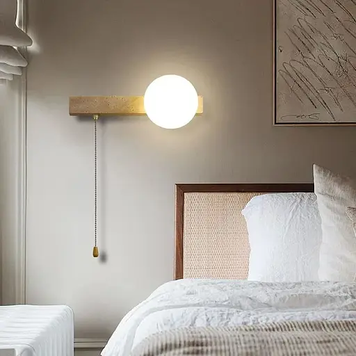 Бра праве з травертиновим корпусом та білим плафоном 30х18 см Line F Арт. STW002/1 R (правий) - фото 1