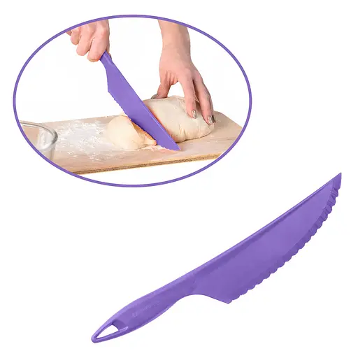 Пластиковий кухонний ніж для силіконового килимка крему, торта, тіста овочів і фруктів 30.5 см, Kitchette Фіолетовий 84453 - фото 2