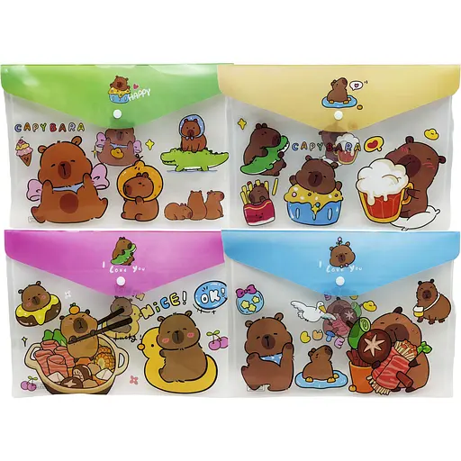 Папка-кнопка А4+ 18 мкм Капибара 23.5x33 см 4 шт. в упаковке в ассортименте