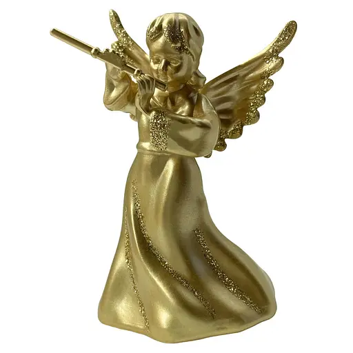 Новорічна підвіска MIS LT Янгол з сопілкою малий 4х3,5х6 см золотий - фото 1