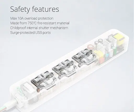 Сетевой фильтр-удлинитель Xiaomi Power Strip 3 розетки + 3 USB белый - фото 3