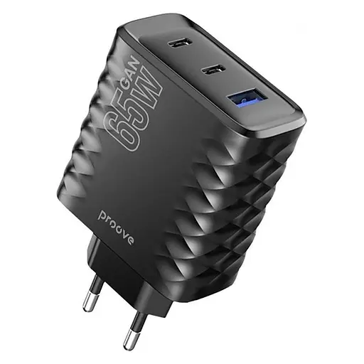 Зарядний пристрій швидкий блок Proove Speed Surge Gan 65 W (USB + 2 Type-C) чорний - фото 1