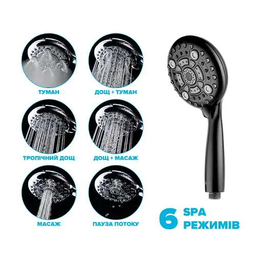 Водосберегающая душевая лейка Drop SPA6F-MULTI120B "Туман" с 6 SPA потоками - Экономия 66% - фото 2