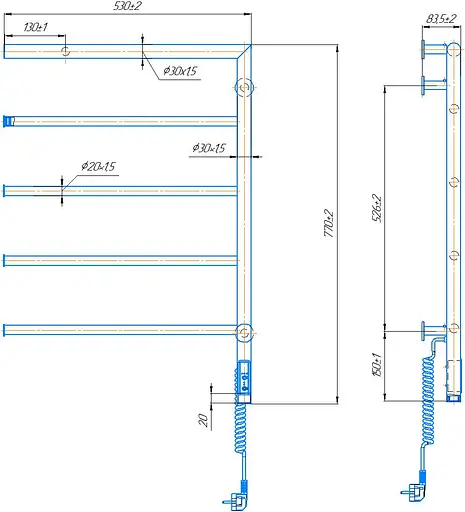 Електрична рушникосушка Mario Romeo-І 770x530/80 ТR правий 2.3.8500.10.P, Хром, Праве, Електронний - фото 4