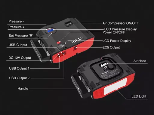 Автомобильное пусковое устройство Utrai 24000Mah 150Psi 2000A 4 в 1 - фото 5