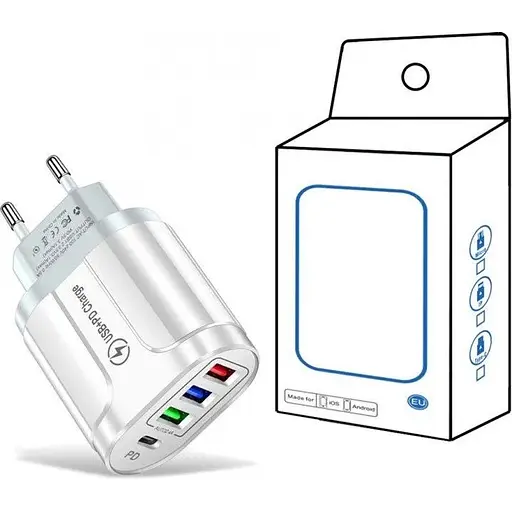Зарядний пристрій Xiamen 3 USB Type-C V 2,4 A White (050558) - фото 2