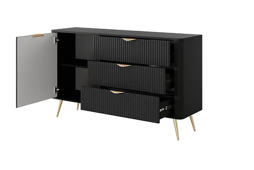 Комод Perfect Home Ланте / Lante 1-дверний з 3 шухлядами і золотими ніжками 1D3S/138 Чорний (PFH-091192) - фото 2