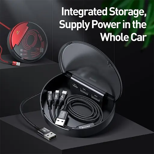 Зарядна станція в авто Baseus Car Sharing Charging Station (Type-C+Dual USB з кабелем «три в одному» M+L+T, 3A - фото 4