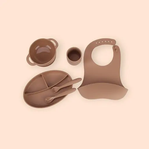 Набор силиконовой посуды для прикорма детей, 6 предметов, brown - фото 1