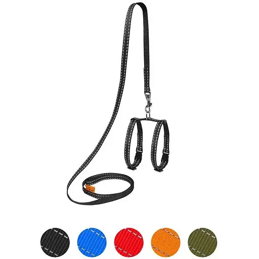 Шлея Dog Extreme з нейлону регульована з повідцем для морських свинок, декоративних крис (ширина 10мм, В:12-22см), чорний - фото 3