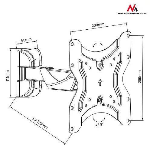 Поворотно-похила кронштейн для телевізорів 13-42 діагоналі Maclean MC-741 (max VESA: 200 x 200) - фото 4