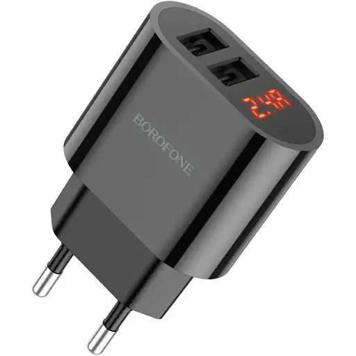 Зарядний пристрій Borofone BA63A 2 USB з дисплеєм чорний - фото 1