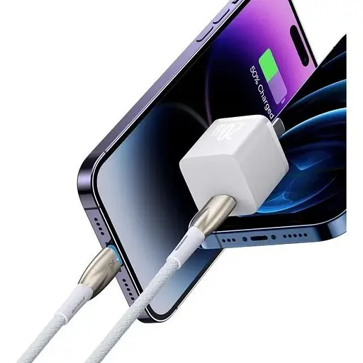 Кабель Baseus Glimmer Series Fast Charging USB-C to Lightning 20w 1m White (CADH000002) [155528] - фото 9