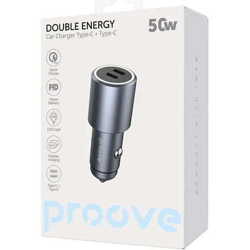 Автомобільний зарядний пристрій Proove Double Energy 50W Type-C + Type-C Metal Gray (ACDE50022206) [130292] - фото 5