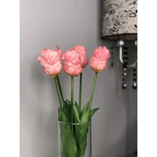 Тюльпани штучні Hvoya латексні махрові букет 5 квіток світло-рожеві - фото 3