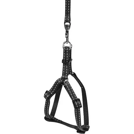 Шлея Dog Extreme з нейлону регульована з повідцем (ширина 14мм, В:40-55см) чорний - фото 2