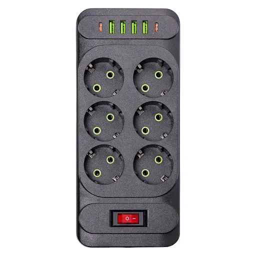 Мережевий фільтр-подовжувач Yiwu HP-5-15 EURO 133U 3 метри на 4 розетки з 3 USB чорний 