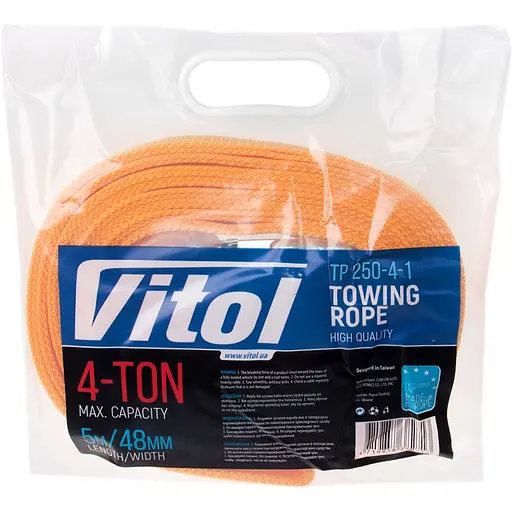 Трос буксирувальний Vitol стрічка 4 тонни 48 мм х 5 м помаранчевий (ТР-250-4-1) - фото 5