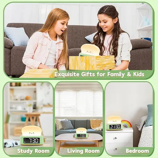 Дитячий будильник у вигляді тосту таймер, повтор, регульована яскравість - фото 7