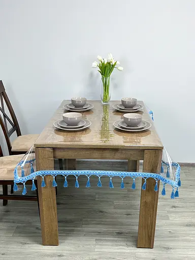 Скатертина силіконова з синьою бахромою 380х100 см - фото 7