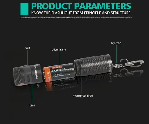 Фонарь Nicron B10 3Вт 3 режима 200 люмен (Оригинал) + Оригинальный Аккумулятор Nicron - фото 4