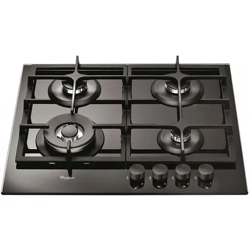 Варочная поверхность газовая на стекле Whirlpool 60 см чугун конфорка с двойным рядом пламени черный