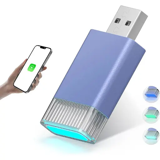 Бездротовий адаптер CarPlay для CarPlay та Android Auto, адаптер FEisca Wireless CarPlay Stick 2 в 1, Plug & Play