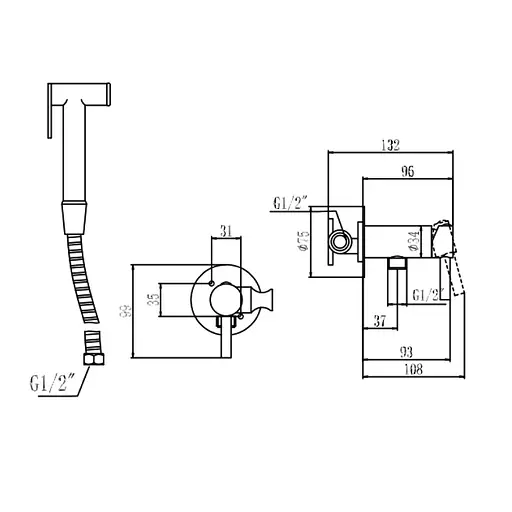 Набір гігієнічного душу прихованого монтажу Wezer EKO9B-01, нержавіюча сталь, Нержавіюча сталь - фото 2