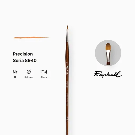 Кисть синтетика овальная Raphael Precision, №0, для акрила и масла, длинная ручка - фото 2
