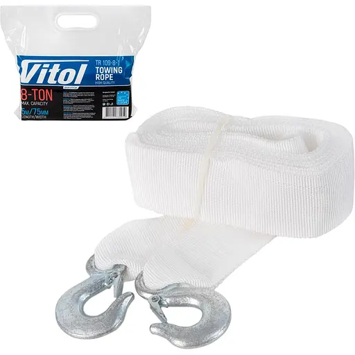 Трос буксирувальний Vitol ST1009 стрічка 8 тонн 75 мм х 5 м білий (ТР-109-8-1) - фото 5