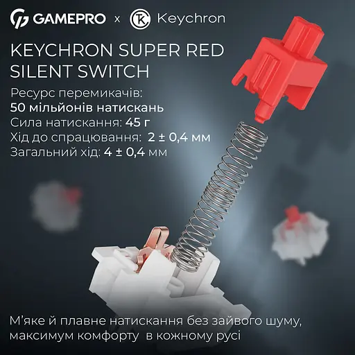 Клавіатура бездротова GamePro Asgard Drakkar Keychron Super Red Switch White (MK305WH) - фото 9