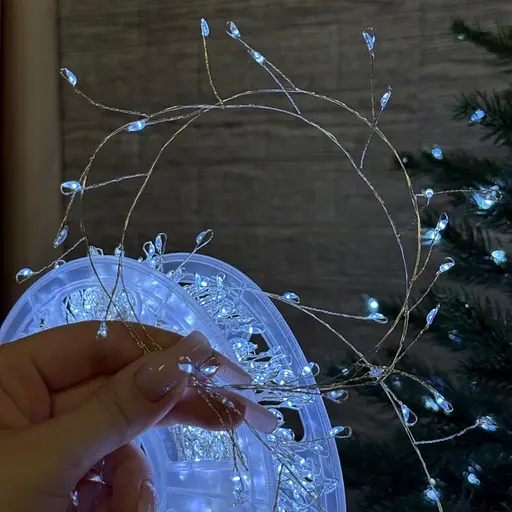 Гирлянда Роса мишура на прозрачном проводе 100 метров 3000 LED Белый - фото 4