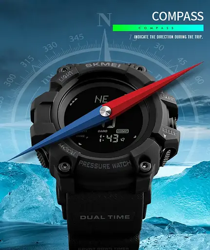 Мужские часы с барометром Skmei 1358 processor (Черный) - фото 6