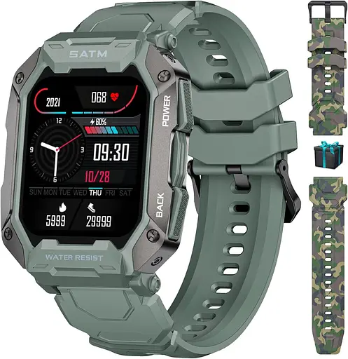 Розумні смарт-години в протиударному тактичному корпусі Lige C20 з двома ремінцями Camouflage Green, BW1821E (17792) - фото 2