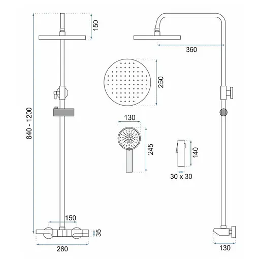Душова система Rea Savio Led tytan графіт із термостатом REA-P8412, Графіт - фото 7