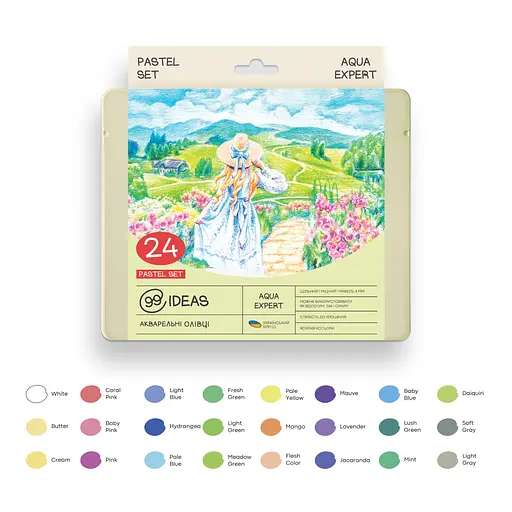 Набір олівців акварельних 99IDEAS "Aqua Expert" 24 кольори, Pastel Set, металева коробка, 99AE-24PAST - фото 3