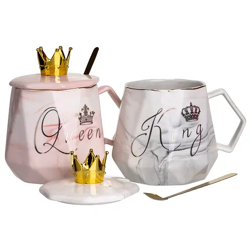 Парні чашки порцелянові King & Queen 400 мл з ложками FM-30 - фото 4