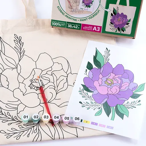 Набор экосумка-раскраска «Волшебный пион» А3 хлопок 220 г/м2 38х42см ROSA Talent [CD] - фото 5