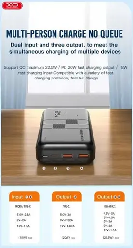 Портативний зовнішній акумулятор XO PR187 10000mAh PD20W+QC22.5W (Чорний) - фото 2