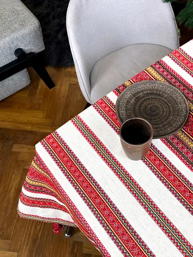 Лляна скатертина різдвяна з українським орнаментом "Грація" - 150х100 см - фото 8