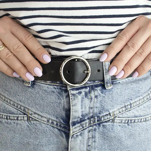 Ремень женский кожаный с круглой пряжкой JK-3542 черный (125 см) Black - фото 6