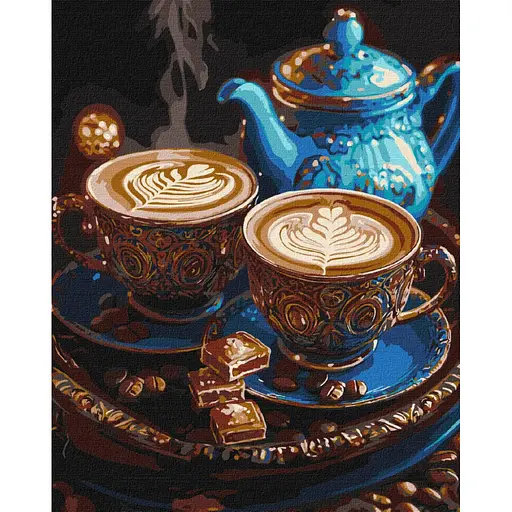 Набір для розпису по номерах Мелодія кави з фарбами металік extra, 40x50 см, КНО5715