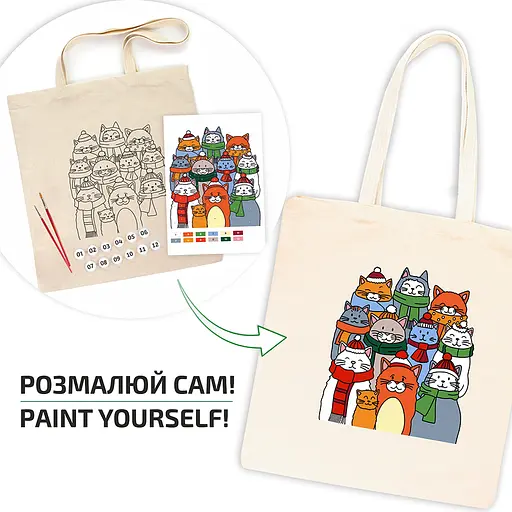 Набор экосумка-раскраска «Коты в шапках» хлопок 220 г/м2, 38х42см ROSA Talent [CD] - фото 3