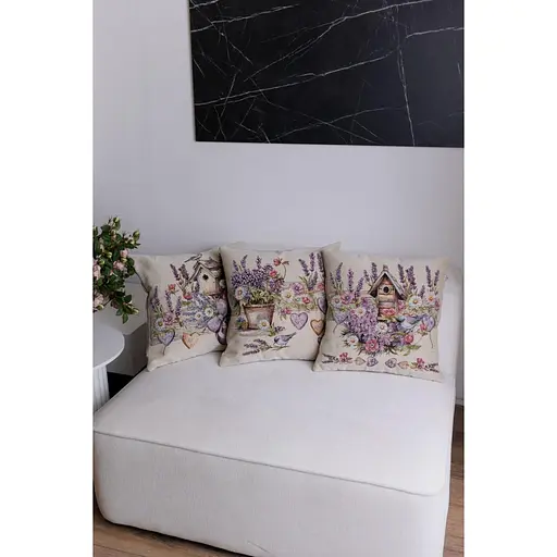 Подушка гобеленова Прованс Лавандовий садочок Пташка в квітах 45х45 см (44314) - фото 6