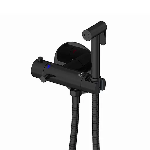 Набор гигиенического душа скрытого монтажа Gappo G7290-6 с термостатом и крючком, черный, Черный матовый - фото 1