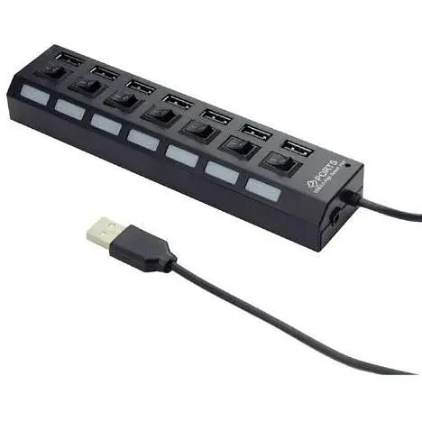 Хаб Usb Gembird UHB-U2P7-03, черный, Usb 2.0 - 7xUsb 2.0, кабель 55 см - фото 1